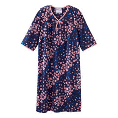 Silverts Senior Women's Adaptive Open Back Knit Printed Nightgown Diagonal Floral by Pasteur Pharmacy