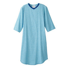 Silverts Senior Men's Adaptive Open Back Flannel Nightgown Green Plaid by Pasteur Pharmacy