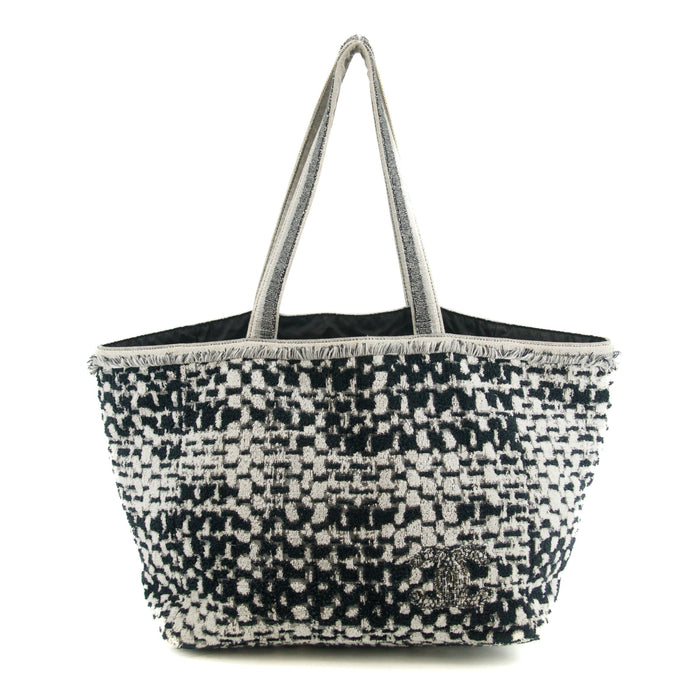 Chanel CC Black and White Terry Cloth Beach Shoulder Bag #5022 by Bolt Boutique