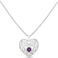 Heart Purple Amethyst Prong Silver Mom Charm Necklace by Fine Color Jewels