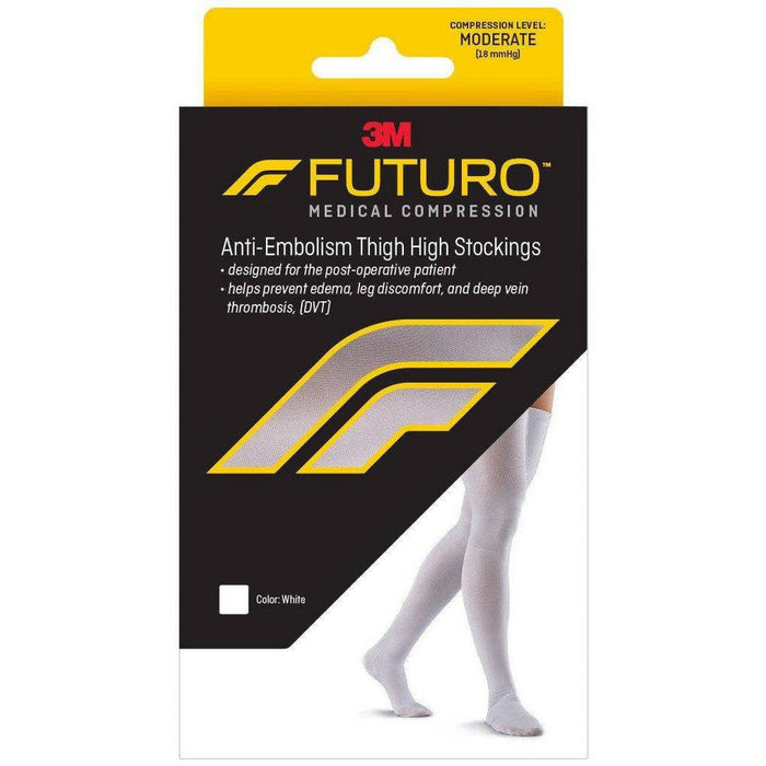 Futuro Anti-Embolism Closed Toe Stockings Thigh Length, White, Moderate Large by Pasteur Pharmacy