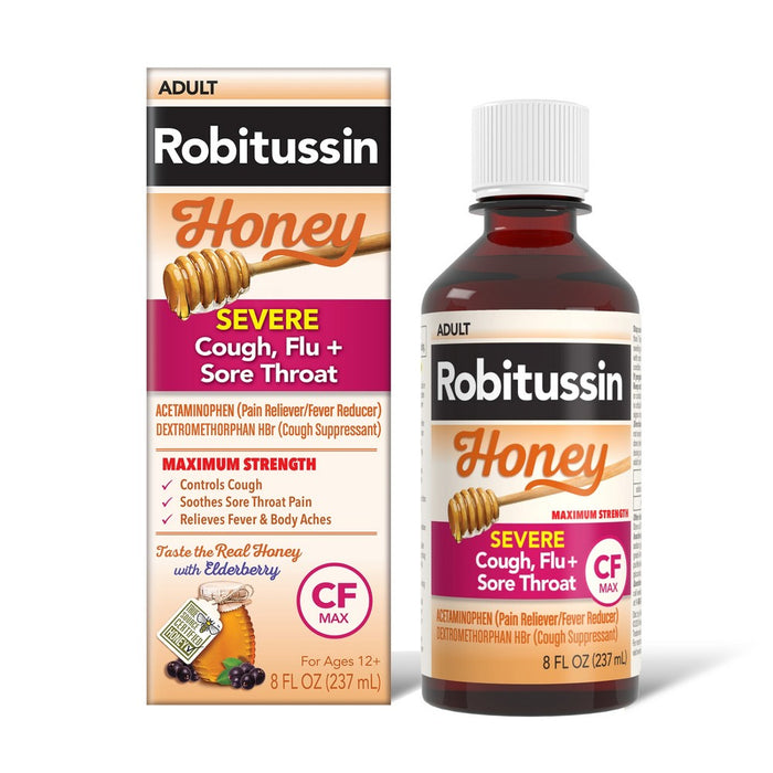 Robitussin Adult Severe Cough Flu + Sore Throat Cf Max Liquid Honey 8 Oz by Pasteur Pharmacy