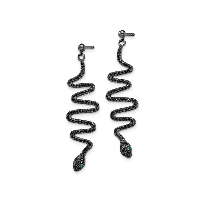 Black Spinel Snake Dangle Earrings by Fine Color Jewels