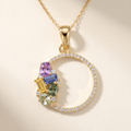 IGI Certified 0.83 Ct Multi Color Unheated Clustered Sapphire Diamond 14K Yellow Gold Wreath Pendant Necklace by Fine Color Jewels