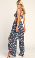 Lulus Best Vacation Navy Blue Floral Print Two-Piece Jumpsuit, Size Large by Vanessa Jane