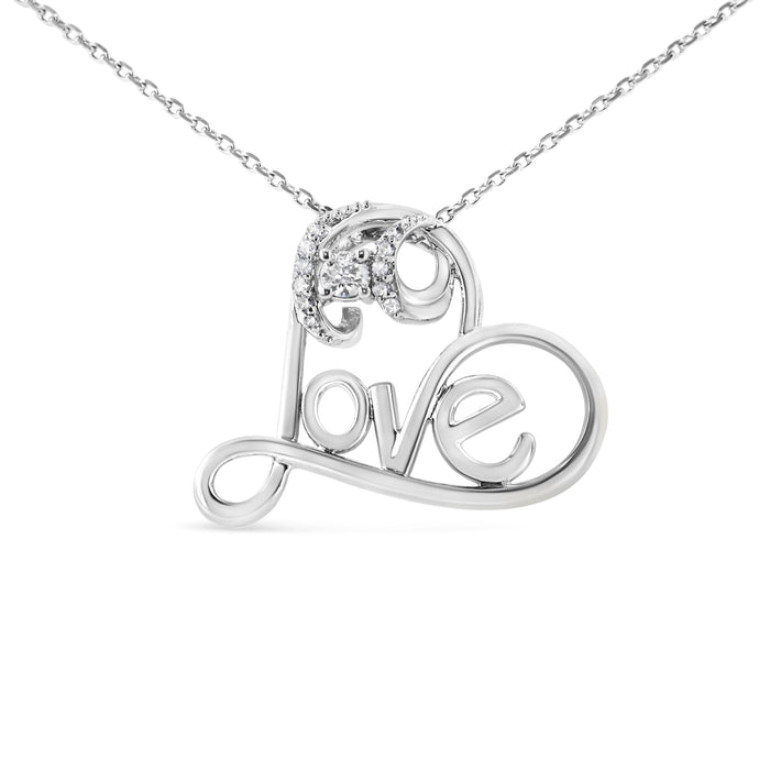 .925 Sterling Silver 1/6 Cttw Round Brilliant-Cut Diamond Accented Open Heart with Love 18" Pendant Necklace (H-I Color, I1-I2 Clarity) by Bids.com