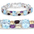 51.36 Cttw Multi-Color Gemstone Prong 925 Sterling Silver Link Bracelet by Fine Color Jewels