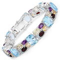 51.36 Cttw Multi-Color Gemstone Prong 925 Sterling Silver Link Bracelet by Fine Color Jewels