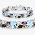 51.36 Cttw Multi-Color Gemstone Prong 925 Sterling Silver Link Bracelet by Fine Color Jewels