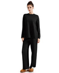 SUUKSESS Women Lounge 2PC Pajama Set Long Sleeve Top Wide Leg Pants Black M by Deal US