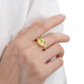 3.60 Ct Asscher Yellow Sapphire Prong 18k Gold Yellow Over Silver Three Stone Ring by Fine Color Jewels