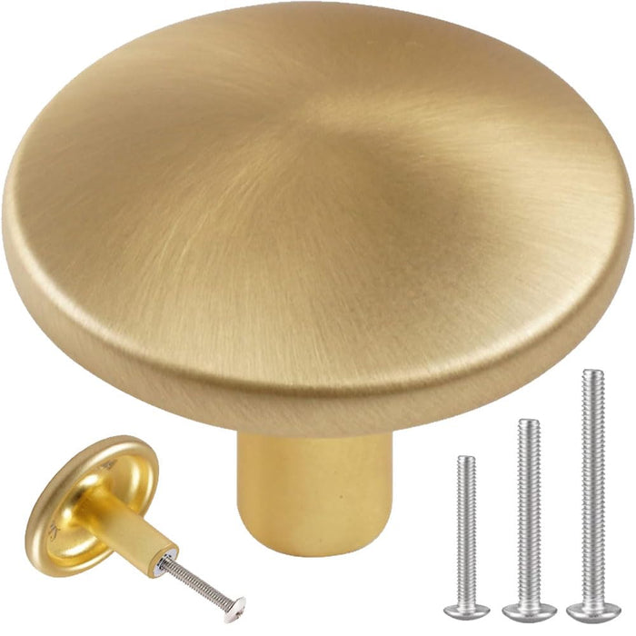 MUMU 6pc 1.65in Round Gold Brushed Oversize Cabinet Knobs Brass Color by Deal US
