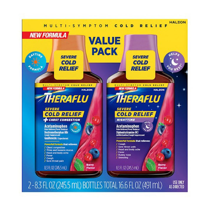 Theraflu Multi-Symptom Severe Cold Relief Day & Night Liquid - Berry - 16.6 Fl Oz by Pasteur Pharmacy