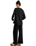 SUUKSESS Women Lounge 2PC Pajama Set Long Sleeve Top Wide Leg Pants Black M by Deal US