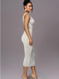 LAGSHIAN Women's Sexy Bodycon One Shoulder Mesh Ruched Midi Dress White Size L by Deal US