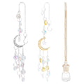 NBEADS 3 Pcs 3 Styles Crystal Car Mirror Hanging Accessories, Moon Star Sun Catcher Decor with Empty Perfume Bottle Crystal Boho Car Mirror Charm for Home Window Decoration,9.15-13.78inch