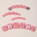 ZIFANHU 24 Pcs 3D Bow Texture Acrylic False Toenails Color V11 Rhinestones by Deal US