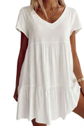 Fangetey Women's V-Neck Button Down Tunic Dress Short Sleeve White Size S by Deal US