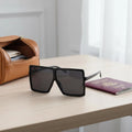 Square Sunglasses for Women Trendy Flat Top Fashion Shades (Black, 1 p