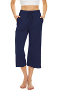 BATHRINS Womens Wide Leg Capri Pants Drawstring Pockets Navy Size M by Deal US