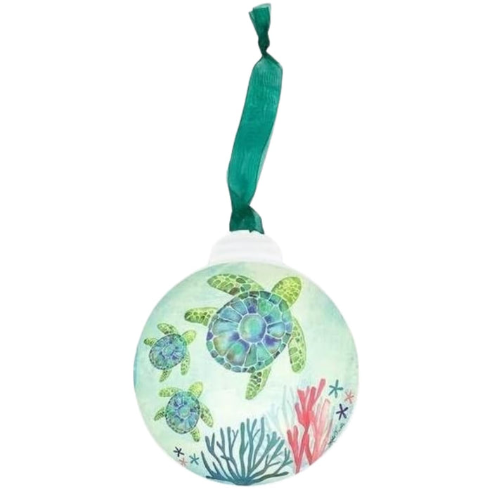 Generic Sea Turtle Metal Ornament Teal White Coastal Décor Hanging by Deal US
