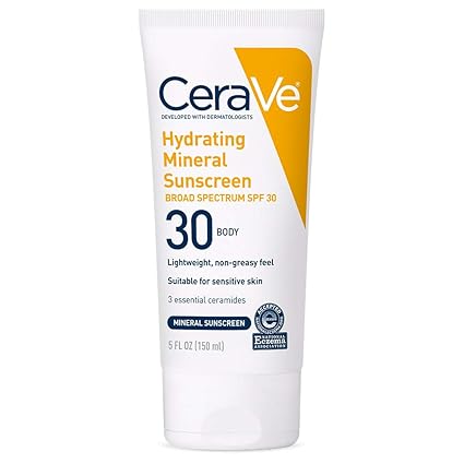 CeraVe Hydrating Mineral Sunscreen SPF 30 | 100% Mineral Body Lotion with Zinc Oxide & Titanium Dioxide | 5 oz by Pasteur Pharmacy