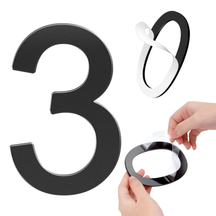 GLDonee 8.5" Acrylic Self-Adhesive House Number 3 Black Modern Address by Deal US