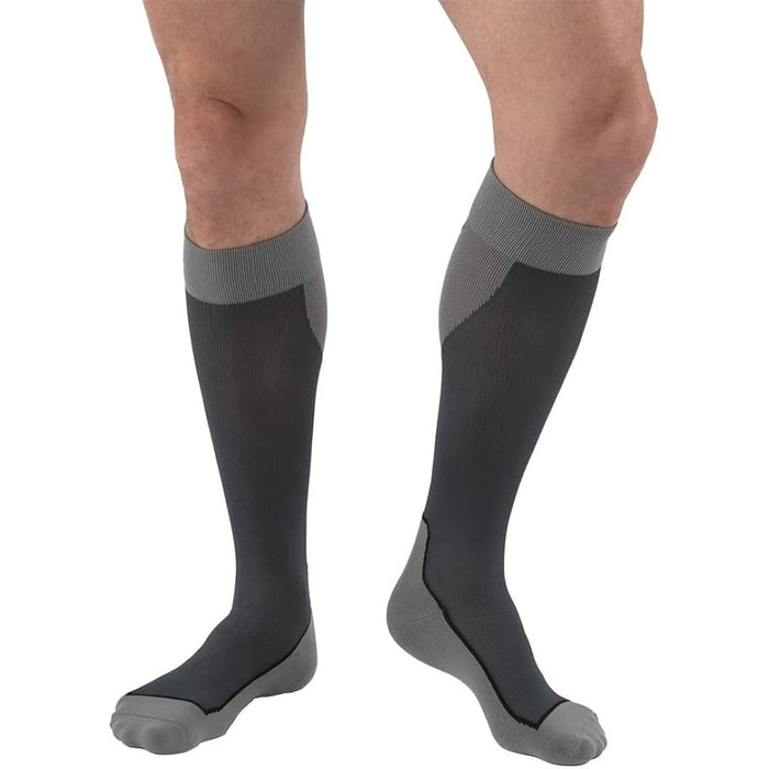 GNP Unisex Knee-High Compression Socks (15-20 mmHg) – Black/Grey Stripe, Size Small by Pasteur Pharmacy