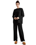 SUUKSESS Women Lounge 2PC Pajama Set Long Sleeve Top Wide Leg Pants Black M by Deal US