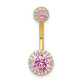 10k Gold Pink and White CZ Navel Ring by Fine Color Jewels