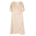 AliChan Womens Satin Wrap Dress V Neck Flared Sleeve Tie Waist Beige Size L by Deal US