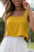 Allimy Women's Square Neck Sleeveless Crop Tank Top Yellow Size M by Deal US