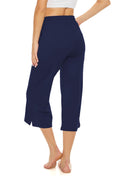 BATHRINS Womens Wide Leg Capri Pants Drawstring Pockets Navy Size M by Deal US