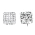 14K White Gold 1.0 Cttw Round Brilliant & Princess Cut Diamond Scallop-Edge Framed Square Halo Stud Earrings (G-H Color, SI1-SI2 Clarity) by Bids.com