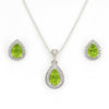 Silver Natural Pear Shaped Peridot Earrings & Necklace Jewelry Sets