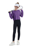 CharmWM Girls Long Sleeve Crop Top Crew Neck Casual Tee Deep Purple Size 9-10Y by Deal US