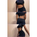 Tumhug Women's High Waist Bikini Set Crop Top Boy Shorts Black Size L by Deal US