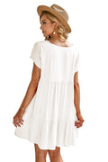 Fangetey Women's V-Neck Button Down Tunic Dress Short Sleeve White Size S by Deal US
