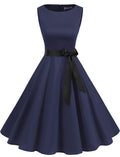 Gardenwed Womens Vintage Swing Dress Sleeveless Boatneck Cocktail Royal Blue XL by Deal US