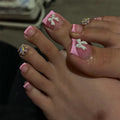 ZIFANHU 24 Pcs 3D Bow Texture Acrylic False Toenails Color V11 Rhinestones by Deal US