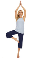 BATHRINS Womens Wide Leg Capri Pants Drawstring Pockets Navy Size M by Deal US