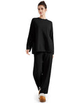SUUKSESS Women Lounge 2PC Pajama Set Long Sleeve Top Wide Leg Pants Black M by Deal US