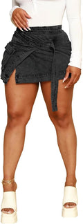 HTD Women's Sexy Mini Denim Skirt Irregular Pockets Dark Grey Size XXL by Deal US