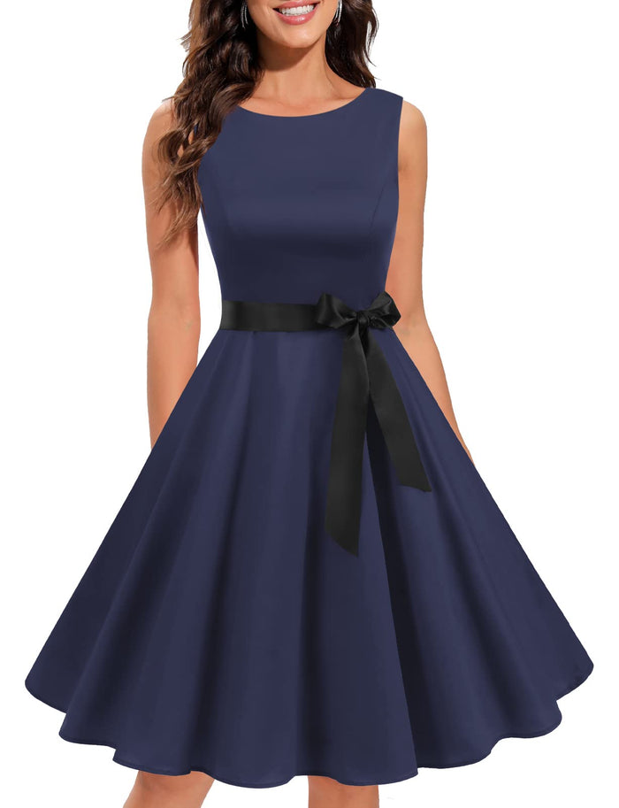 Gardenwed Womens Vintage Swing Dress Sleeveless Boatneck Cocktail Royal Blue XL by Deal US