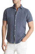 Reiss Holiday Short Sleeve Linen Button-up Shirt in Steel Blue by Vanessa Jane