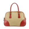 Prada Red Leather x Beige Canvas Shoulder Bag #5242