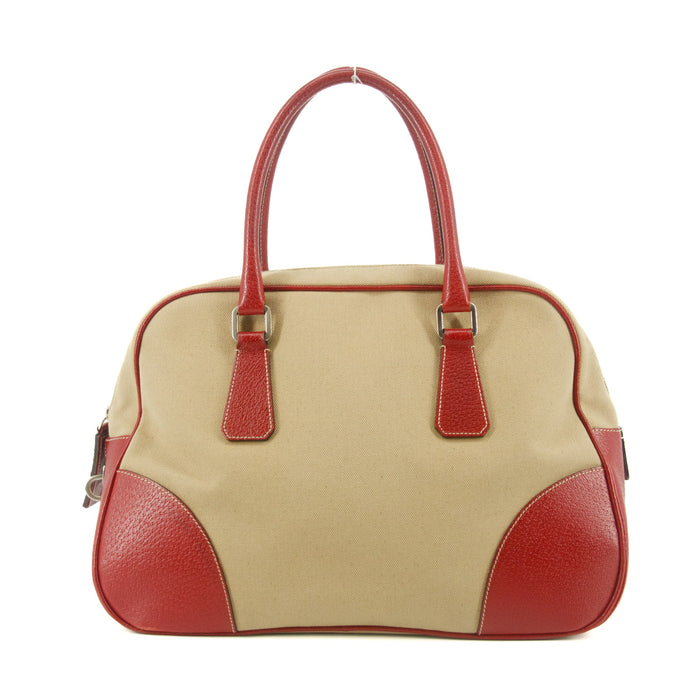 Prada Red Leather x Beige Canvas Shoulder Bag #5242 by Bolt Boutique