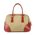 Prada Red Leather x Beige Canvas Shoulder Bag #5242 by Bolt Boutique