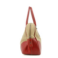 Prada Red Leather x Beige Canvas Shoulder Bag #5242 by Bolt Boutique