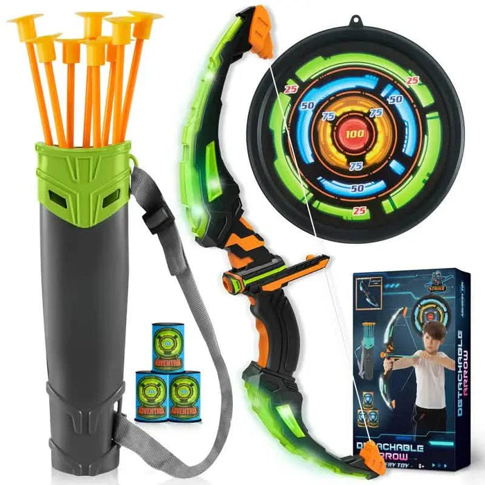 LED Bow & Arrow Toy Set for Kids Light-Up Archery Play Kit with Suction Cup Arrows (Blue/Green) by DailySale